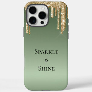 Coques iPhone 16 Pro Max Parties scintillant Sage Green Gold Sparkle