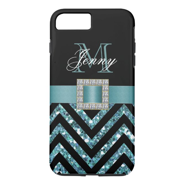 COQUES Case-Mate iPhone PARTIES SCINTILLANT TURQUOISE NOIRE CHEVRON (Dos)