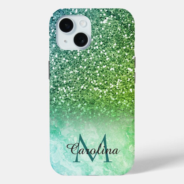 Coques Case-Mate iPhone Parties scintillant verte, Marbre, Personnalisé (Verso)