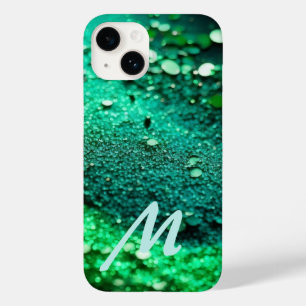 Coque Pour iPhone 14 Parties scintillant verte monogramme