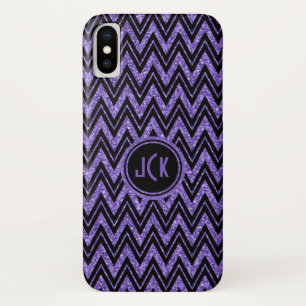 Coque iPhone X Parties scintillant violet géométrique et Zigzag n