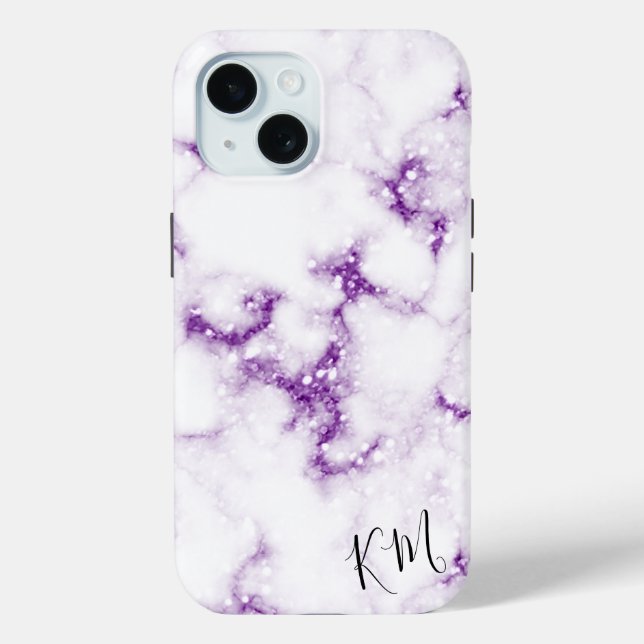 Coques Case-Mate iPhone Parties scintillant violet marbre personnalisé (Verso)