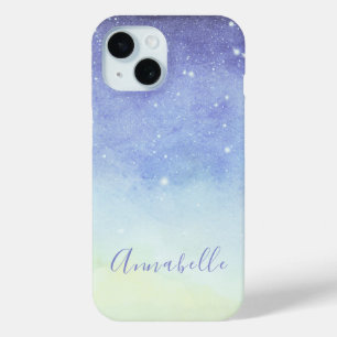 Coque Pour iPhone 15 Parties scintillant violet Monogramme minimaliste 