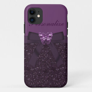 Coques Pour iPhone Parties scintillantes, arc et papillon pourpres de