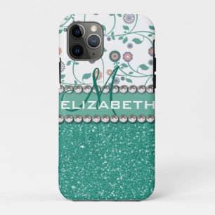 Coque Case-Mate Pour iPhone Parties scintillantes Pern de fleur de monogramme