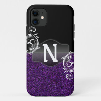 Coque Case-Mate Pour iPhone Parties scintillantes pourpres et conception noire