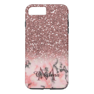 Coque iPhone 7 Plus Parties scintillantes roses de rose d'or, marbre,