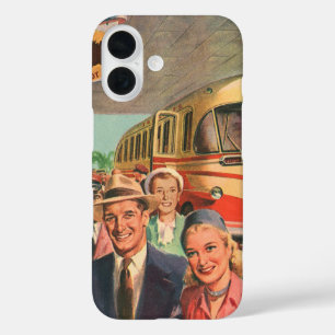 Coques iPhone 16 Passagers vintages en vacances au dépôt de bus