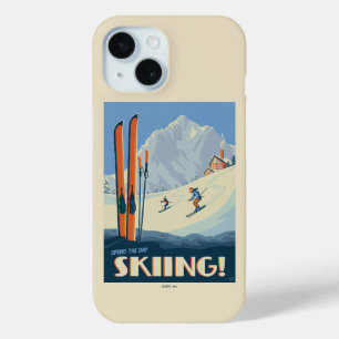 Coque Pour iPhone 15 Passez la journée à skier Vintage