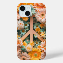 Coque Pour iPhone 15 Pastel Floral Peace Signal Téléphone Case