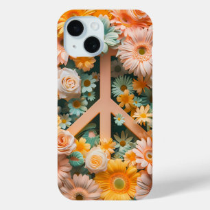 Coque Pour iPhone 15 Pastel Floral Peace Signal Téléphone Case