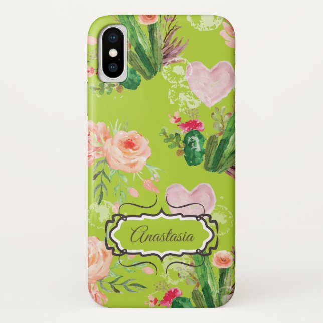 Coques Case-Mate iPhone Pastel floral personnalisé Green Cactus (Dos)
