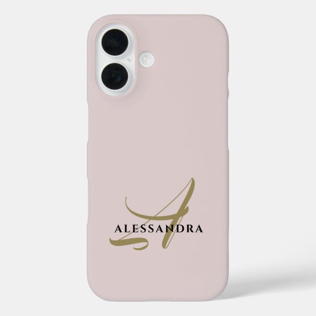 Coques Case-Mate iPhone Pastel Monogram rose vif or noir minimaliste (Verso)