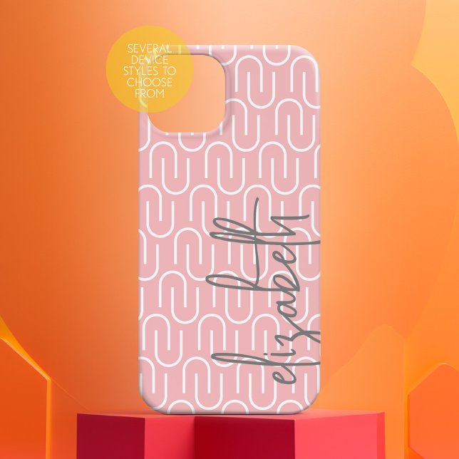 Coques Case-Mate iPhone Pastel Pink Grey MCM Motif - Big Script Name (Modern Pattern with Huge Monogram)