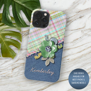 Case-Mate iPhone Case Pastel rose Menthe verte Bleu motif Gingham carrea