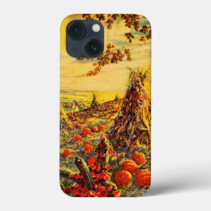 Etui iPhone 13 Mini Patch de Citrouille Halloween vintage avec Haystac