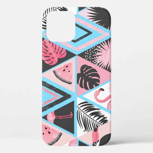 Coques Case-Mate iPhone Patchwork flamingo tropical, motif de palmier. (Verso)