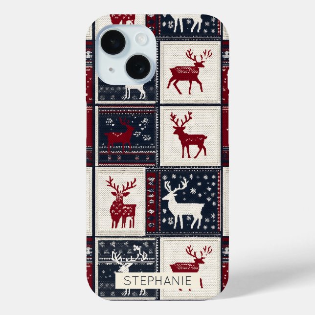 Coques Case-Mate iPhone Patchwork nordique de Noël | Rennes (Verso)