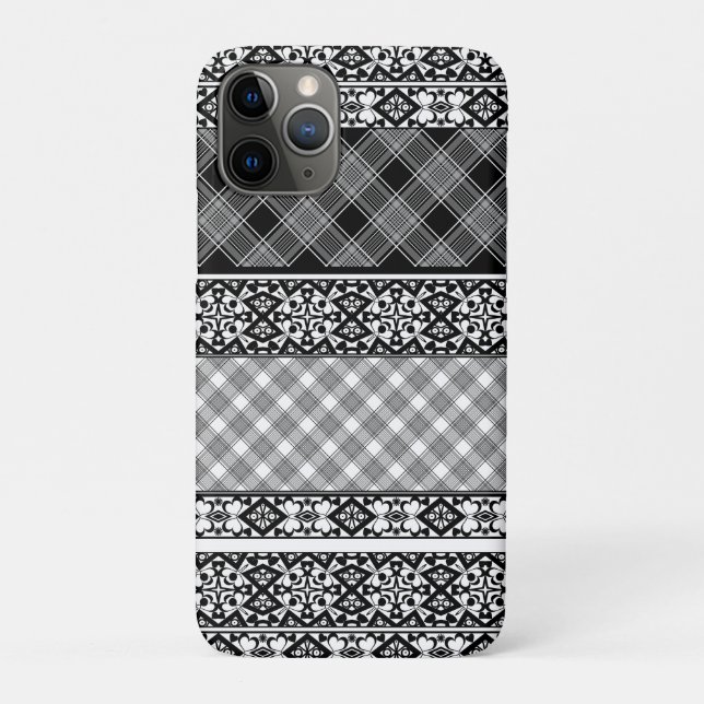 Coques Case-Mate iPhone Patchwork rayé noir et blanc avec dentelle (Dos)