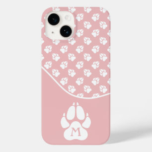 Coque Pour iPhone 14 Pâtes de chien rose et blanc et monogramme personn