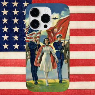 Coque iPhone 15 Pro Patriote Vintage, Personnel Militaire Héros Fiers