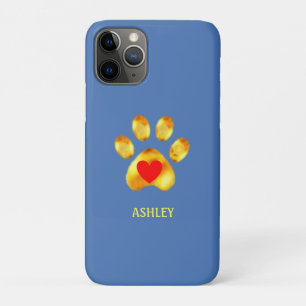 Case-Mate iPhone Case Patte dorée avec cœur sur fond bleu clair