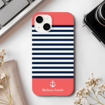 Pattern Navy blue and white bands Orange