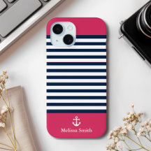 Pattern Navy blue and white bands Red background