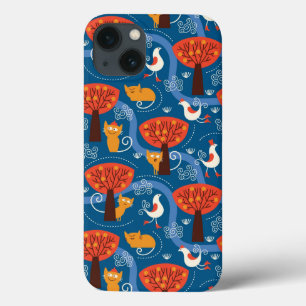 Etui iPhone 13 pattern with cute cats and birds