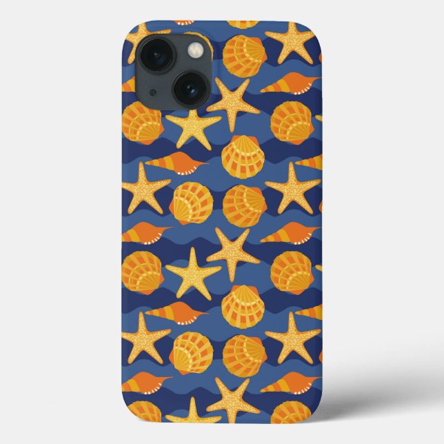 Coques Case-Mate iPhone Patters bleus et orange Seashell (Verso)