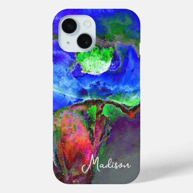 Coques Case-Mate iPhone pavot bleu floral Abstrait (Verso)