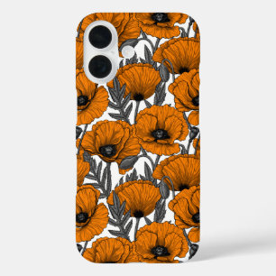 Coques iPhone 16 Pavot orange sur blanc