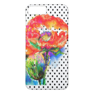 Coque iPhone 7 Plus Pavot rouge pois noirs et blancs