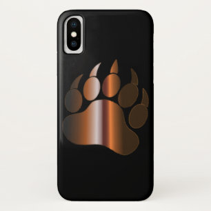 Coque iPhone X PAW D'OURS D'ACIER Brown SUR NOIR