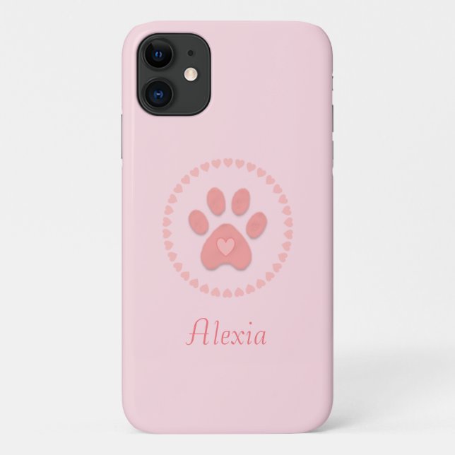 Coques Case-Mate iPhone Paw mignon avec Coeurs sur Rose (Dos)