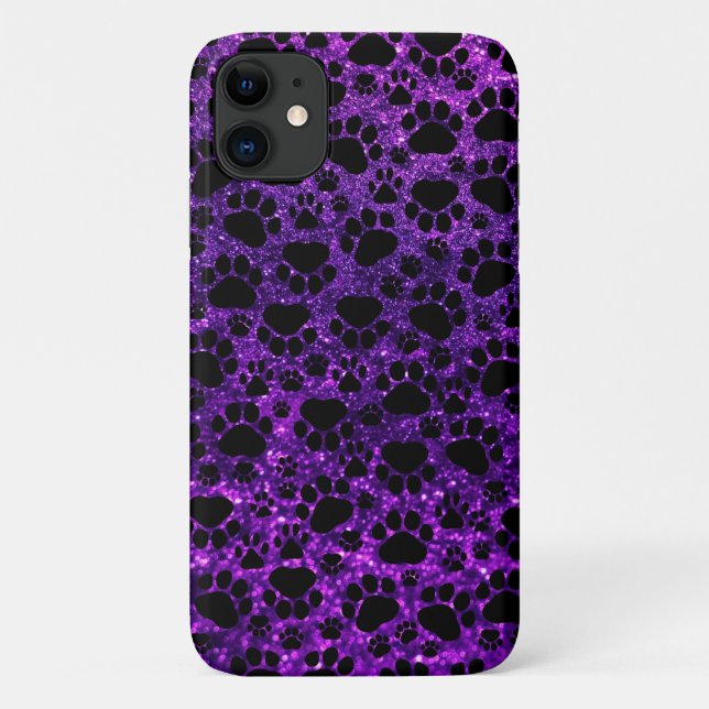 Coques Case-Mate iPhone Paws Noires, Parties scintillant Violette, Paws Ch (Dos)