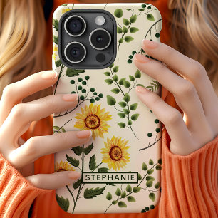 Coque Pour iPhone 15 Pays de Tournesol Fleur Nom Personnalisé