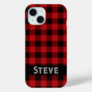 Coque Pour iPhone 15 Pays rouge et noir plaid