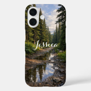 Coques iPhone 16 Paysage de chemin forestier pluvieux Personnalisé