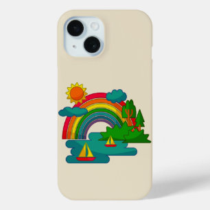 Coque Pour iPhone 15 Paysage de voyage en bateau sous les nuages du sol