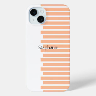 Coque iPhone 15 Mini Peach Fuzz Monogramme Nom personnalisé Stripes 202