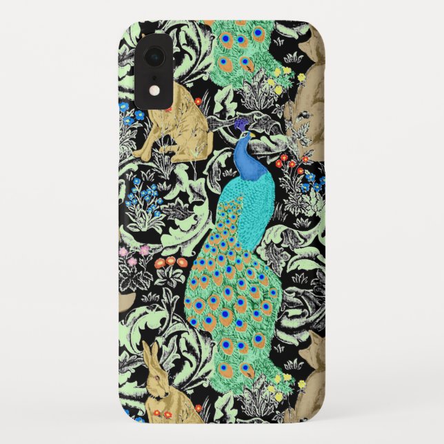 Coques Case-Mate iPhone Peacock Art Nouveau Impression, Turquoise & Neutra (Dos)