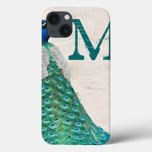 Coques Case-Mate iPhone Peacock Bird Feather Turquoise Turqu Monogram Coqu (Verso)