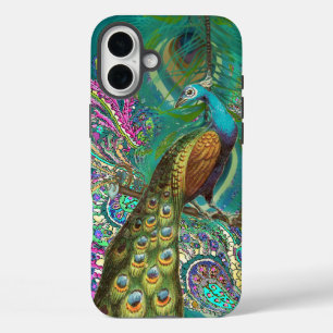 Coques iPhone 16 Plus Peacock & Feathers Gold Paisley