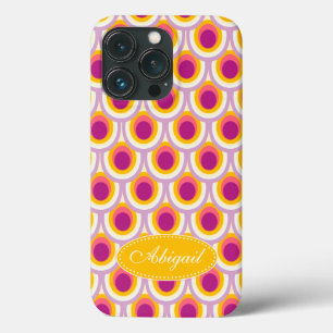 iPhone 13 Pro Case Peacock motif jaune rose