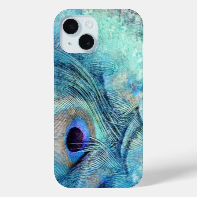 Coques Case-Mate iPhone Peacock plumes turquoise bleu violet marbre élégan (Verso)