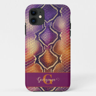 Case-Mate iPhone Case Peau de serpent chatoyante en violet et or monogra