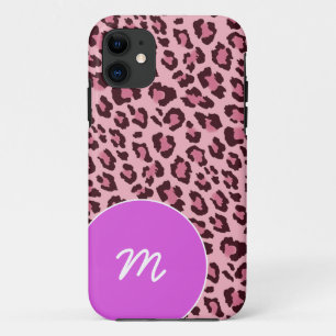 Coque iPhone 11 Peau rose de léopard avec le monogramme