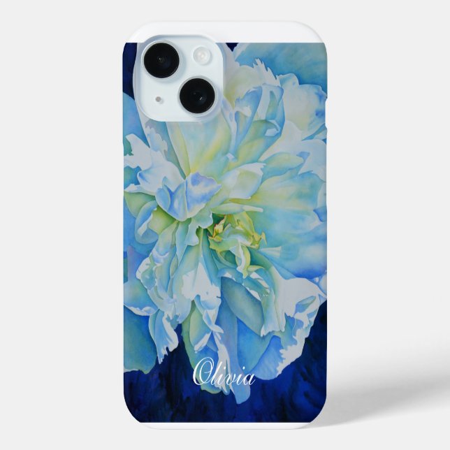 Coques Case-Mate iPhone Peine d'aquarelle bleu blanc romantique (Verso)