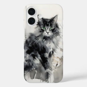 Coques iPhone 16 Peinture à l'encre animale de chat